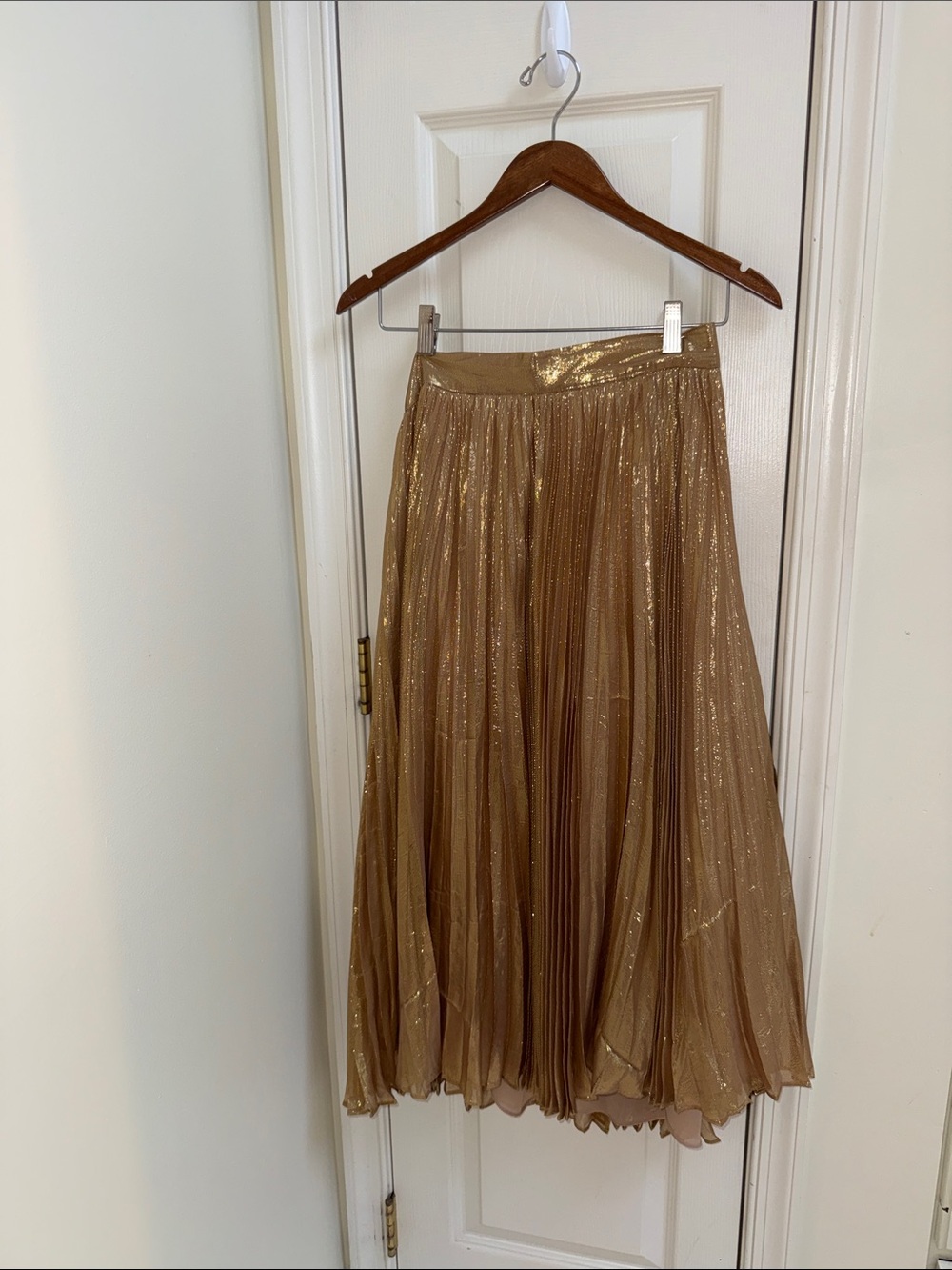 Kate Spade Gold Metallic Pleated Midi Skirt